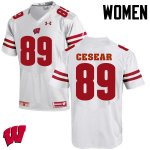 Women's Wisconsin Badgers NCAA #89 Jacob Cesear White Authentic Under Armour Stitched College Football Jersey DV31N62KH